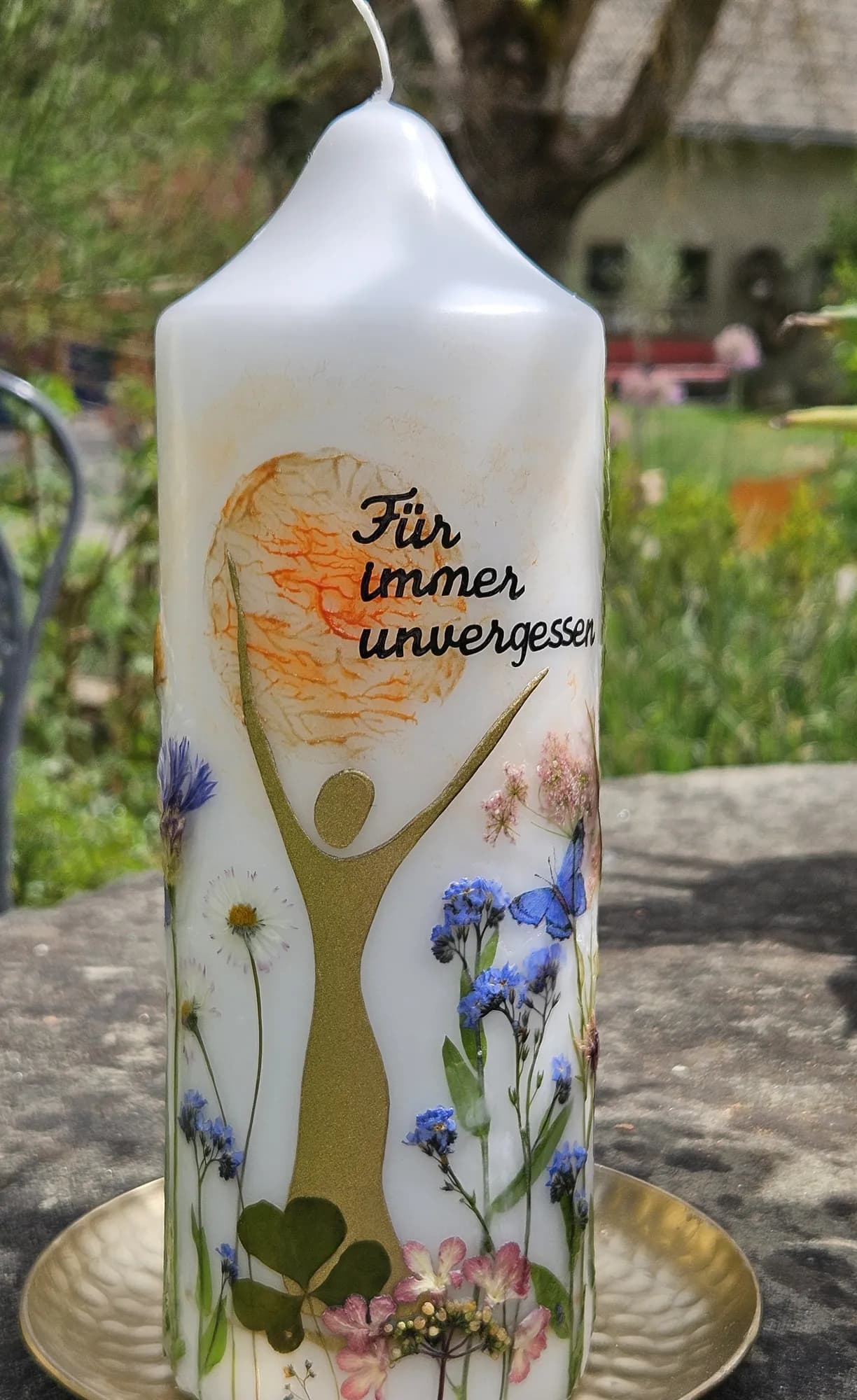 Gedenkkerze Für immer unvergessen mit Wiesenblumen